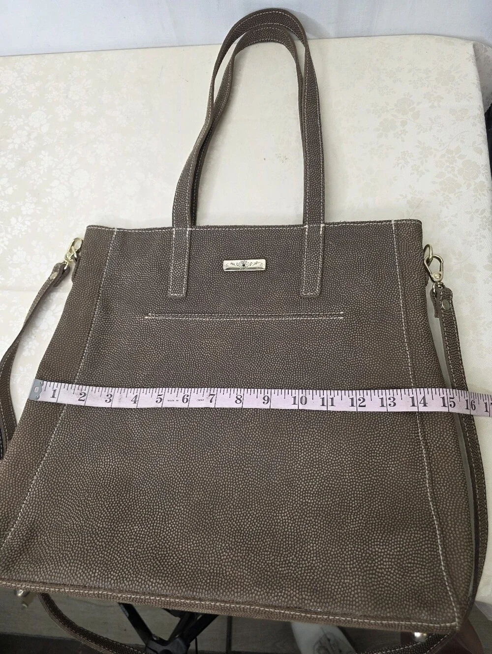 Planner Perfect Brown Textured Leather Tote Bag Crossbody Shoulder Travel Purse